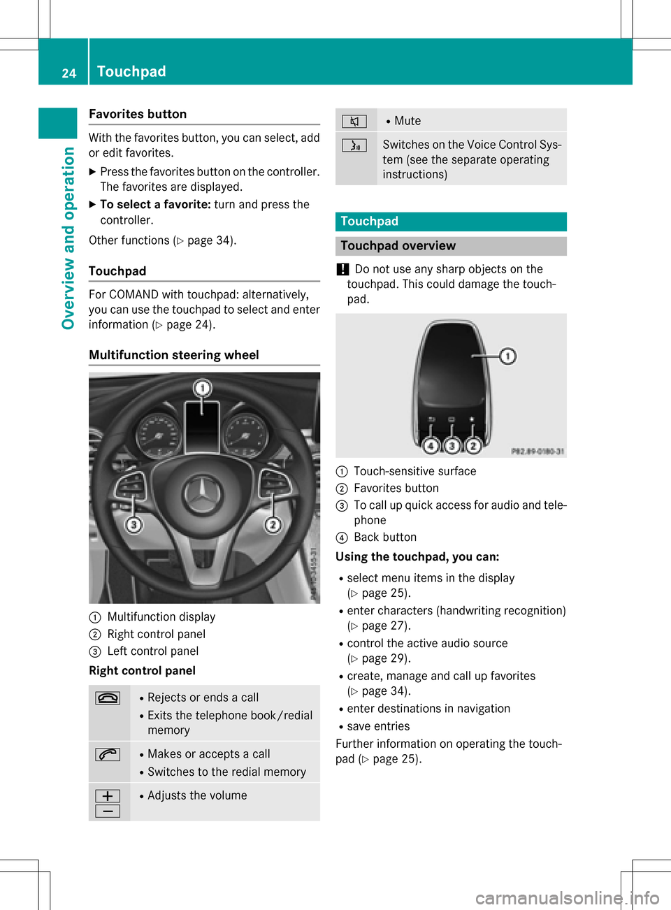 MERCEDES-BENZ GLC-Class 2016 X253 Comand Manual Favorites button
With the favorites button, you can select, add
oredit favorites.
XPress the favorites button on the controller.
The favorites are displayed.
XTo select a favorite: turn and press the
