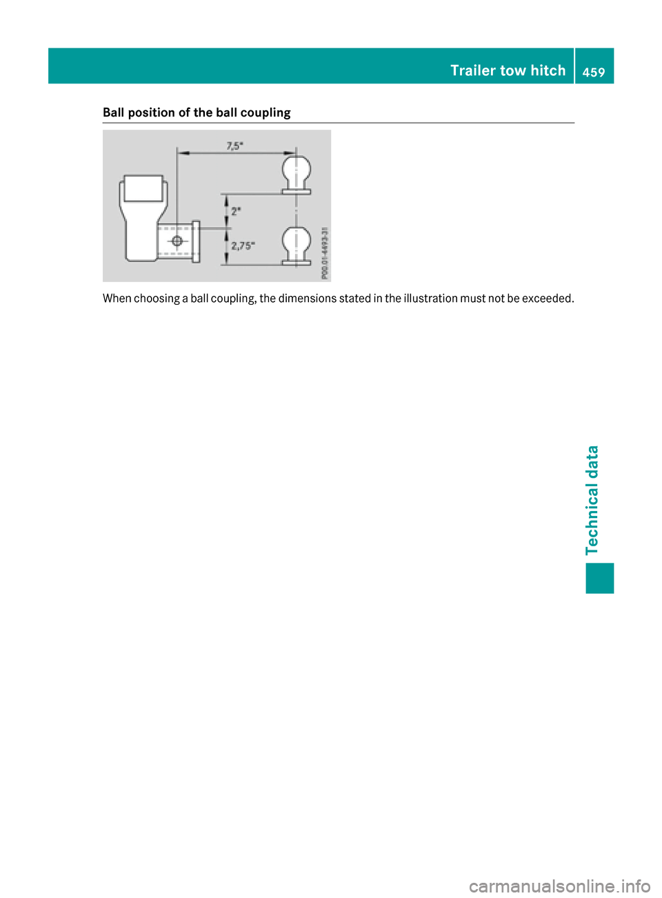 MERCEDES-BENZ GL-Class 2016 X166 Owners Manual Ball position of the ball coupling
When choosing a ball coupling, the dimensions stated in the illustration must not be exceeded.
Trailer tow hitch459
Technical data
Z MERCEDES-BENZ GL-Class 2016 X166 Owners Manual Ball position of the ball coupling
When choosing a ball coupling, the dimensions stated in the illustration must not be exceeded.
Trailer tow hitch459
Technical data
Z