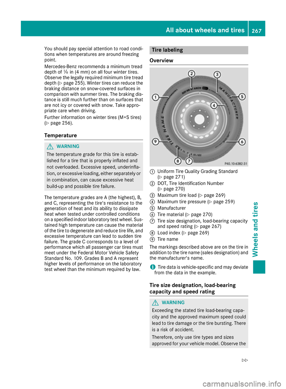 MERCEDES-BENZ AMG GT S 2016 C190 Owners Manual You should pay special attention to road condi-
tions when temperatures are around freezing
point.
Mercedes-Benz recommends a minimum tread
depth ofãin (4 mm) on all four winter tires.
Observe the le