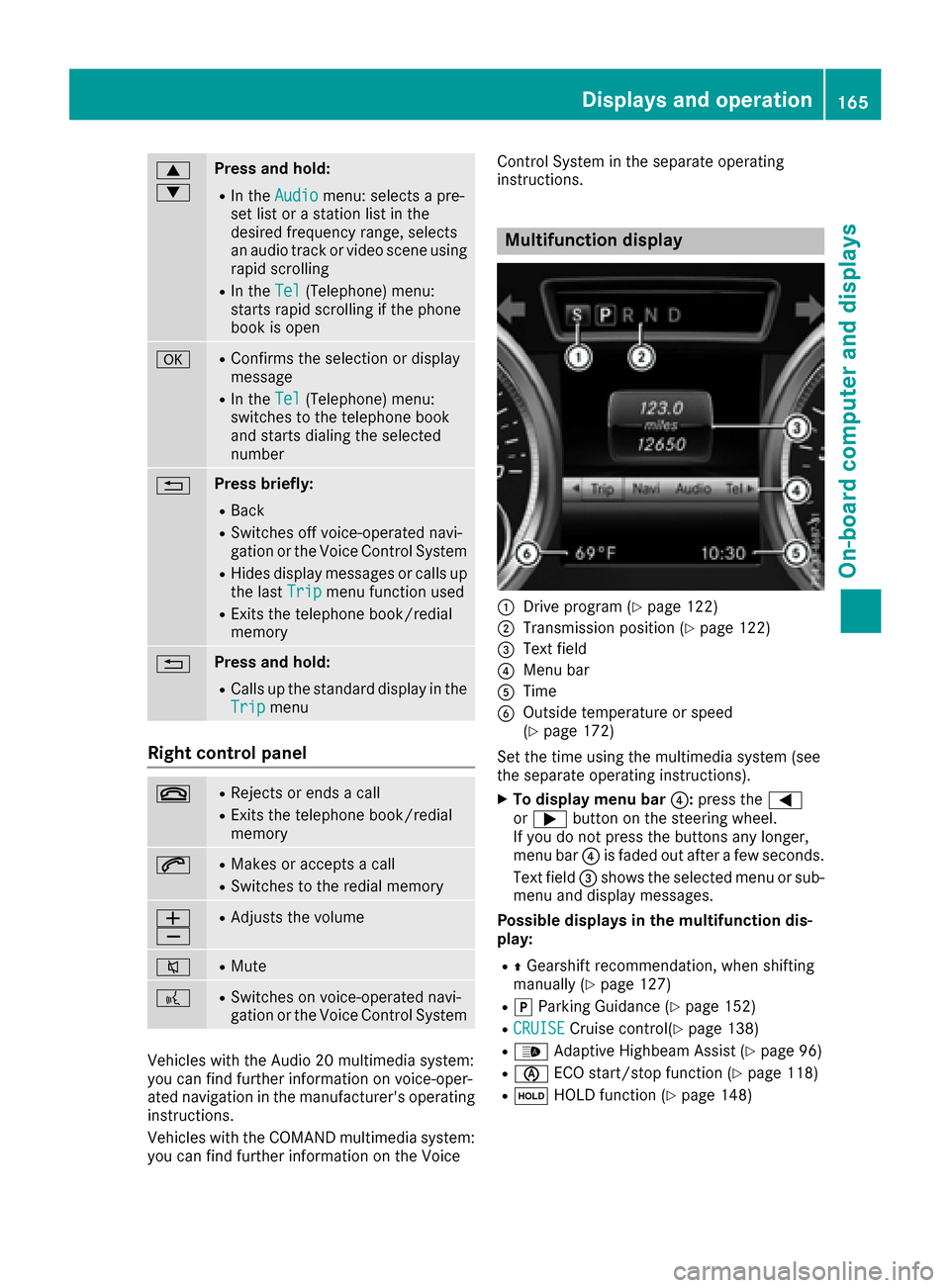 MERCEDES-BENZ SLC-Class 2017 R172 Owners Manual 9
:Press and hold:
RIn theAudiomenu: selects apre-
set list or astation list in the
desired frequency range, selects
an audio track or video scene using
rapid scrolling
RIn the Tel(Telephone) menu:
st MERCEDES-BENZ SLC-Class 2017 R172 Owners Manual 9
:Press and hold:
RIn theAudiomenu: selects apre-
set list or astation list in the
desired frequency range, selects
an audio track or video scene using
rapid scrolling
RIn the Tel(Telephone) menu:
st