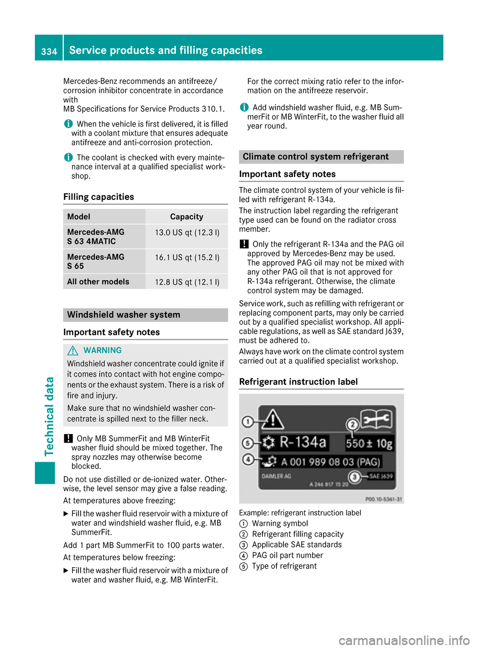 MERCEDES-BENZ S-Class COUPE 2017 C217 Owners Manual Mercedes-Benz recommends an antifreeze/
corrosion inhibitor concentrate in accordance
with
MB Specifications for Service Products 310.1.
iWhen the vehicle is first delivered, it is filled
with a coola