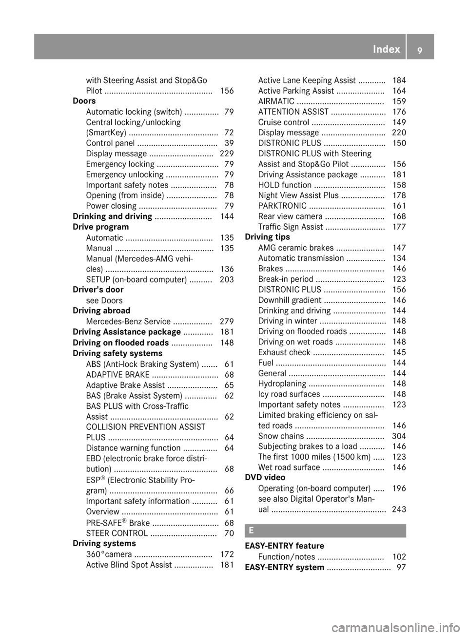 MERCEDES-BENZ S-Class CABRIOLET 2017 A217 User Guide with Steering Assist and Stop&Go
Pilot ...............................................156
Doors
Automatic locking (switch) ...............7 9
Central locking/unlocking
(SmartKey) ..................... MERCEDES-BENZ S-Class CABRIOLET 2017 A217 User Guide with Steering Assist and Stop&Go
Pilot ...............................................156
Doors
Automatic locking (switch) ...............7 9
Central locking/unlocking
(SmartKey) .....................