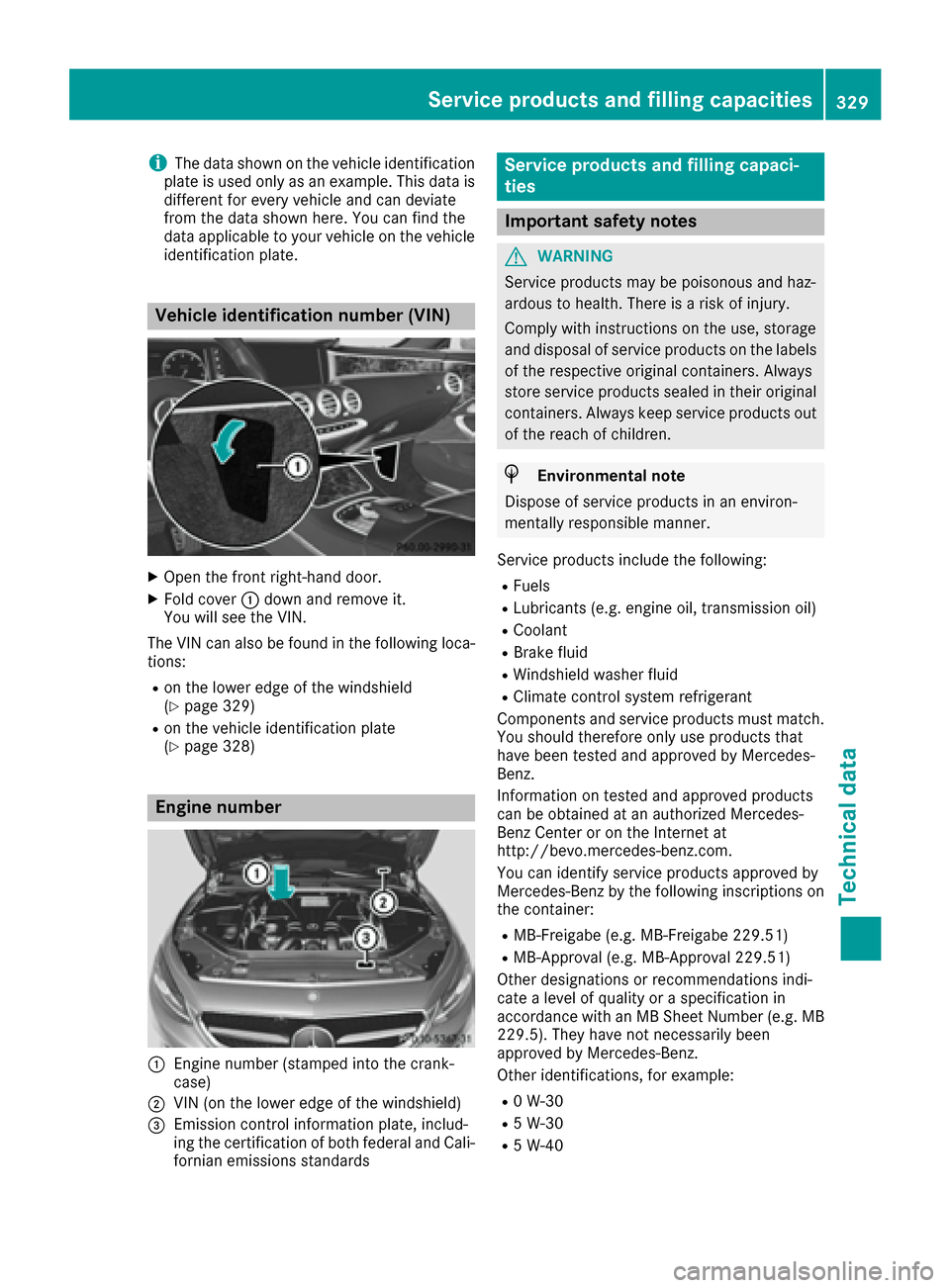 MERCEDES-BENZ S-Class CABRIOLET 2017 A217 Owners Manual iThe data shown on the vehicle identification
plate is used only as an example. This data is
different for every vehicle and can deviate
from the data shown here. You can find the
data applicable to y