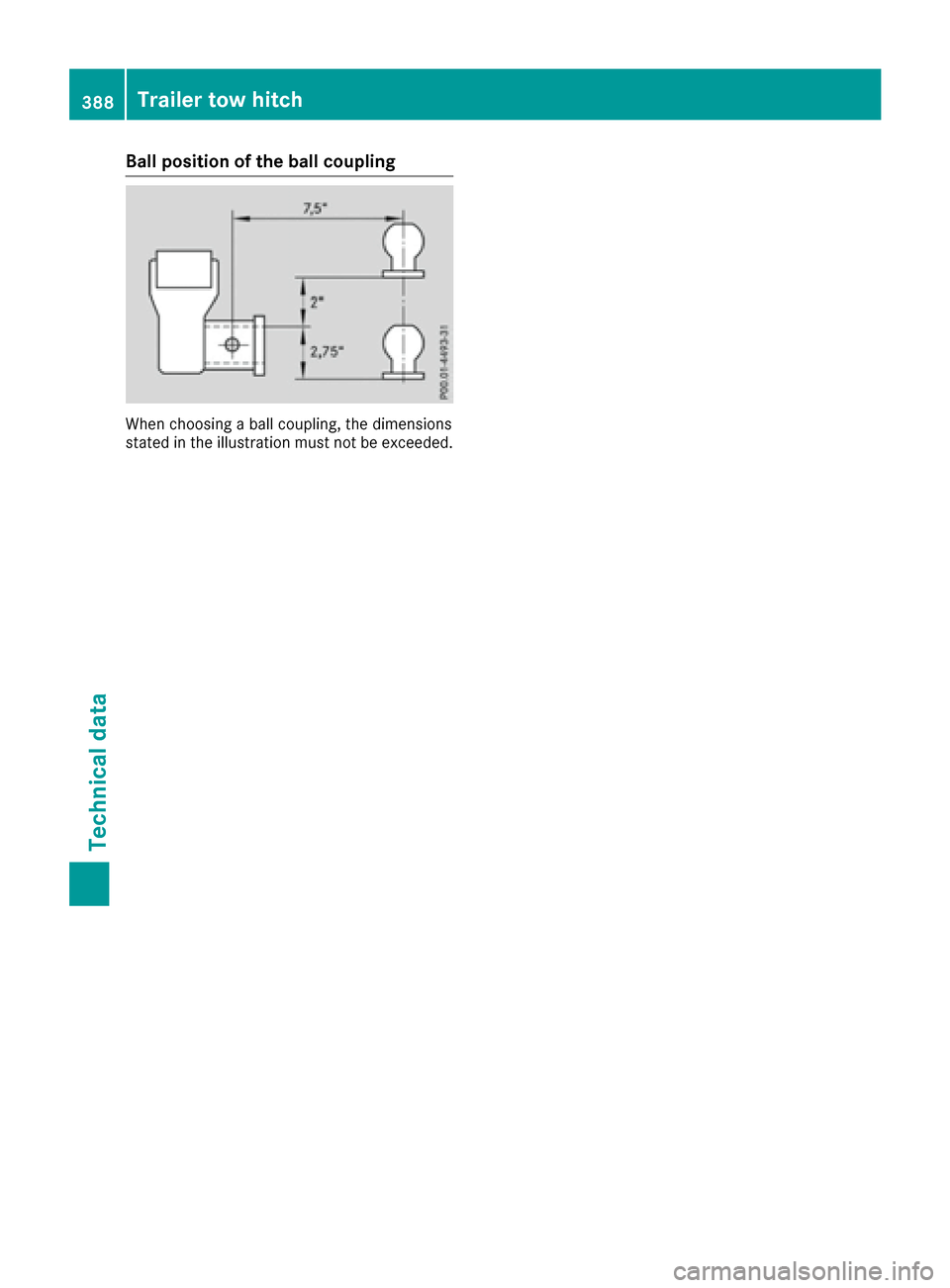 MERCEDES-BENZ GLS-Class SUV 2017 X166 Owners Manual Ball position of the ball coupling
When choosing a ball coupling, the dimensions
stated in the illustration must not be exceeded.
388Trailer tow hitch
Technical data MERCEDES-BENZ GLS-Class SUV 2017 X166 Owners Manual Ball position of the ball coupling
When choosing a ball coupling, the dimensions
stated in the illustration must not be exceeded.
388Trailer tow hitch
Technical data