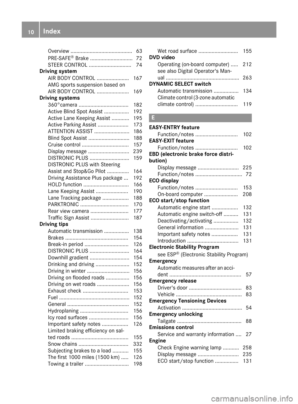 MERCEDES-BENZ GLC COUPE 2017 X253 Owners Manual Overview .......................................... 63
PRE-SAFE®Brake ............................. 72
STEER CONTROL ............................. 74
Driving system
AIR BODY CONTROL ................. MERCEDES-BENZ GLC COUPE 2017 X253 Owners Manual Overview .......................................... 63
PRE-SAFE®Brake ............................. 72
STEER CONTROL ............................. 74
Driving system
AIR BODY CONTROL .................