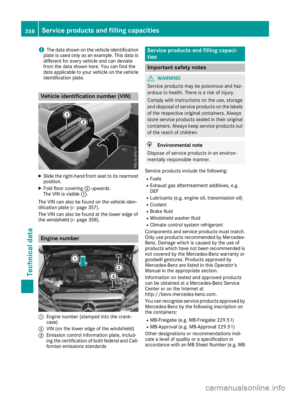 MERCEDES-BENZ GLC COUPE 2017 X253 Owners Manual iThe data shown on the vehicle identification
plate is used only as an example. This data is
different for every vehicle and can deviate
from the data shown here. You can find the
data applicable to y