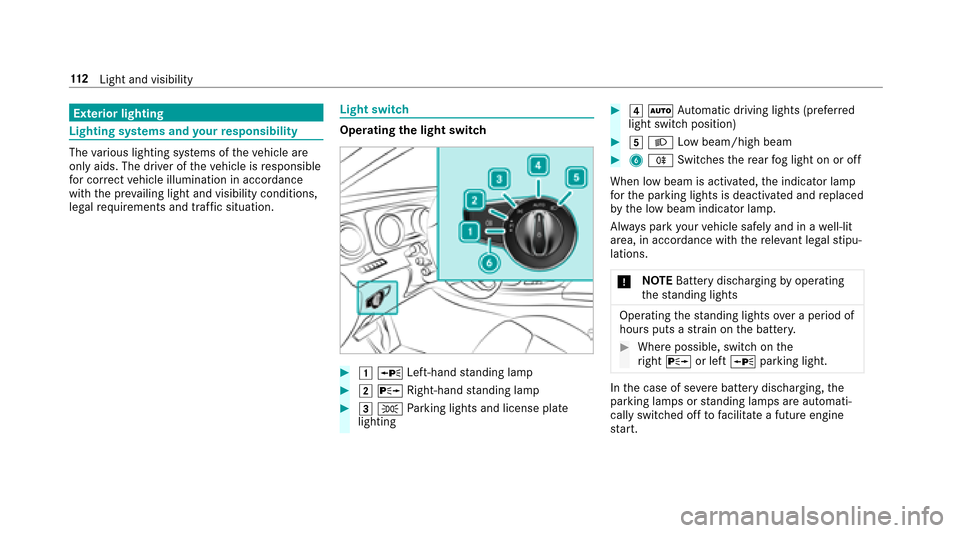 MERCEDES-BENZ E43AMG 2017 W213 Owners Manual Exterior lighting
Lighting systems and your responsibility
The various lighting sy stems of theve hicle are
only aids. The driver of theve hicle is responsible
fo r cor rect vehicle illumination in ac
