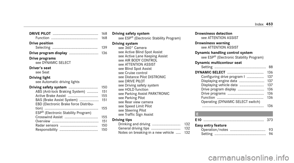 MERCEDES-BENZ E43AMG 2017 W213 Owners Manual DRIVEPIL OT ............................................. 168
Fu nction .............................................. 168
Driv eposition
Selecting ............................................ .139
Dr MERCEDES-BENZ E43AMG 2017 W213 Owners Manual DRIVEPIL OT ............................................. 168
Fu nction .............................................. 168
Driv eposition
Selecting ............................................ .139
Dr