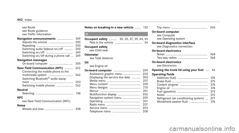 MERCEDES-BENZ E43AMG 2017 W213 Owners Manual seeRoute
see Route guidance
see Traf fic information
Na vigation announcements ...................249
Ad justs thevo lume .............................. 250
Re peating ................................