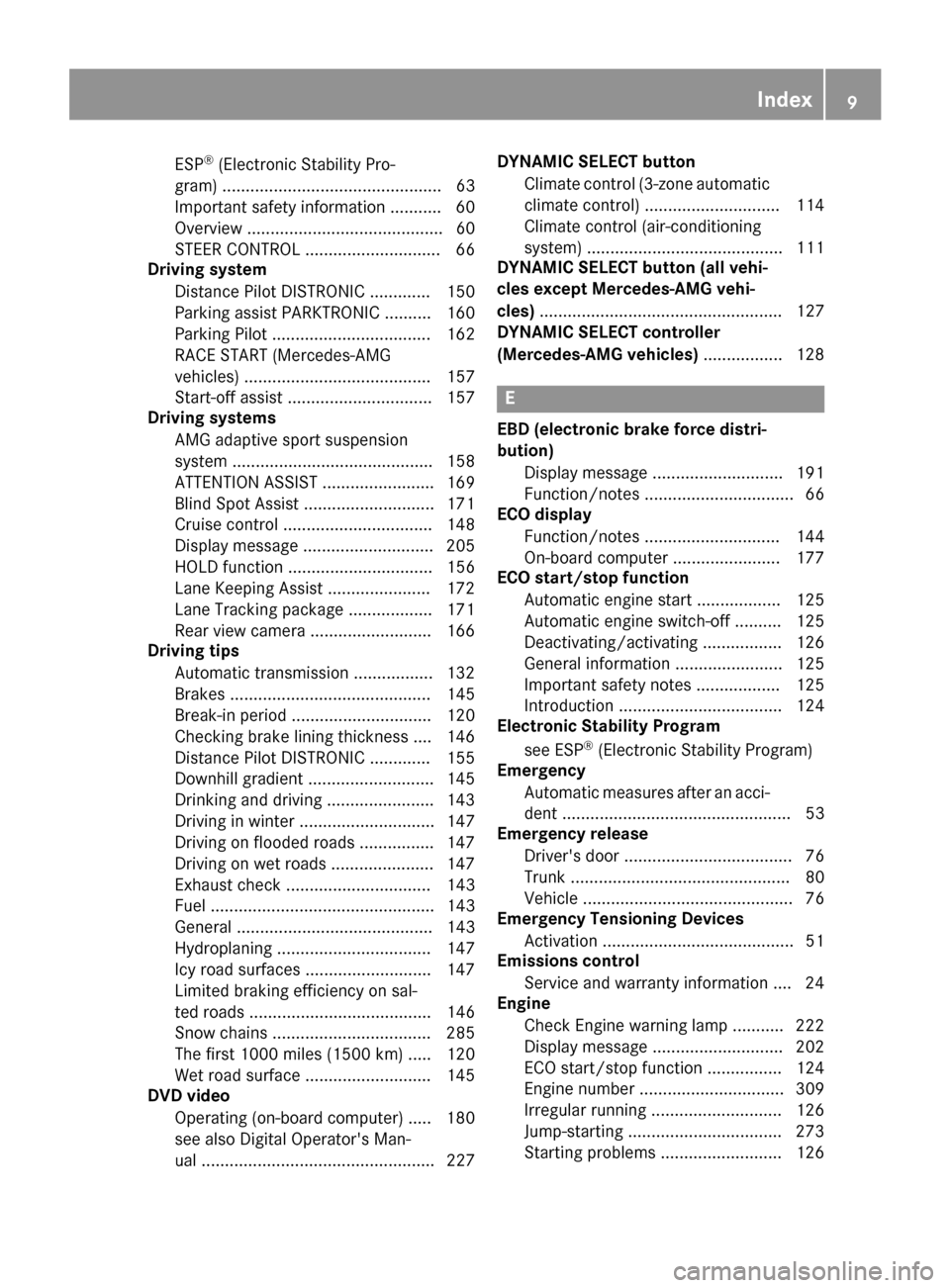 MERCEDES-BENZ CLA-Class 2017 C117 Owners Manual ESP®(Electronic Stability Pro-
gram) ............................................... 63
Important safety information ........... 60
Overview .......................................... 60
STEER CONTRO