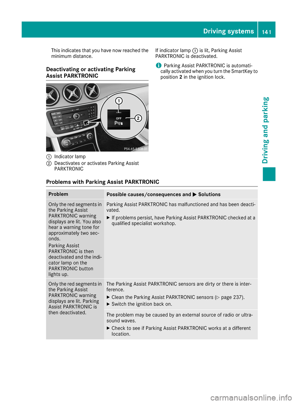 MERCEDES-BENZ B-Class 2017 W246 Owners Manual This indicates that you have now reached the
minimum distance.
Deactivating or activating Parking
Assist PARKTRONIC 0043
Indicator lamp
0044 Deactivates or activates Parking Assist
PARKTRONIC If indic MERCEDES-BENZ B-Class 2017 W246 Owners Manual This indicates that you have now reached the
minimum distance.
Deactivating or activating Parking
Assist PARKTRONIC 0043
Indicator lamp
0044 Deactivates or activates Parking Assist
PARKTRONIC If indic