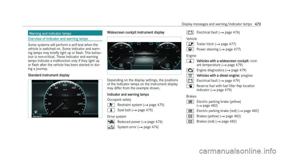 MERCEDES-BENZ A-CLASS SALOON 2022  Owners Manual �W�a�r�n�i�n�g� �a�n�d� �i�n�d�i�c�a�t�o�r� �l�a�m�p�s
�O�v�e�r�v�i�e�w� �o�f� �i�n�d�i�c�a�t�o�r� �a�n�d� �w�a�r�n�i�n�g� �l�a�m�p�s
�S�o�m�e� �s�y�s�t�e�m�s� �w�i�l�l� �p�e�r�f�o�r�m� �a� �s�e�l�f�-