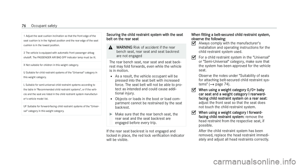 MERCEDES-BENZ A-CLASS SALOON 2022 Manual PDF �1� �A�d�j�u�s�t� �t�h�e� �s�e�a�t� �c�u�s�h�i�o�n� �i�n�c�l�i�n�a�t�i�o�n� �s�o� �t�h�a�t� �t�h�e� �f�r�o�n�t� �e�d�g�e� �o�f� �t�h�e� 
�s�e�a�t� �c�u�s�h�i�o�n� �i�s� �i�n� �t �h�e� �h�i�g�h�e�s�t� 