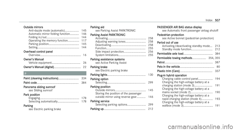 MERCEDES-BENZ A-CLASS SALOON 2021 Manual PDF Outside mirr
Outside mirr
ors
ors
Anti-dazzle mode (automatic)................ .145
Au tomatic mir rorfo lding function........... 146
Fo lding in/out........................................ 144
Opera