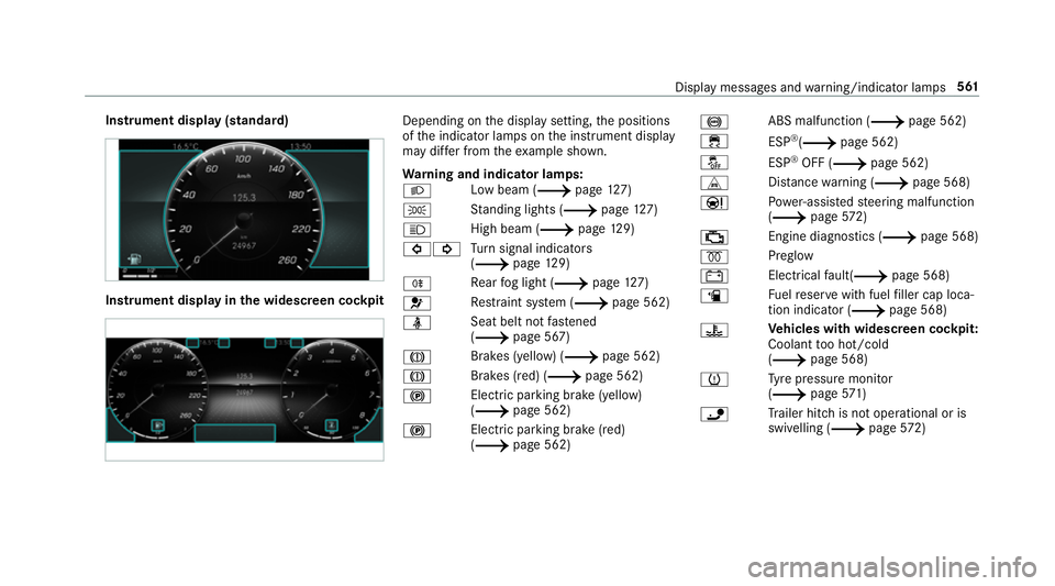 MERCEDES-BENZ A-CLASS SALOON 2018  Owners Manual Instrument display (standard)
Instrument display in
the widescreen cockpit Depending on
the display setting, the positions
of the indicator lamps on the instrument display
may dif fer from theex ample