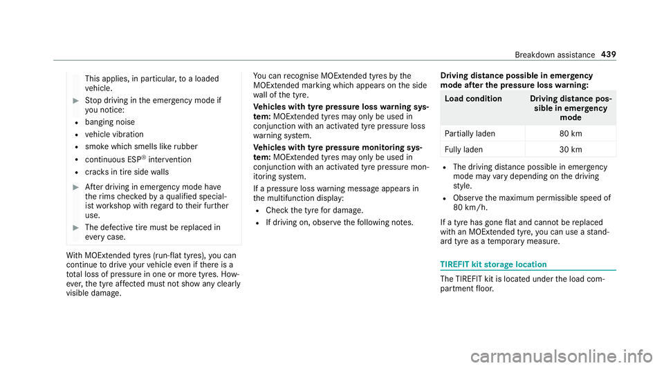 MERCEDES-BENZ A-CLASS HATCHBACK 2018 Owners Manual This applies, in particular,
toa loaded
ve hicle. #
Stop driving in the emer gency mode if
yo u notice:
R banging noise
R vehicle vibration
R smoke which smells like rubber
R continuous ESP ®
inter v MERCEDES-BENZ A-CLASS HATCHBACK 2018 Owners Manual This applies, in particular,
toa loaded
ve hicle. #
Stop driving in the emer gency mode if
yo u notice:
R banging noise
R vehicle vibration
R smoke which smells like rubber
R continuous ESP ®
inter v
