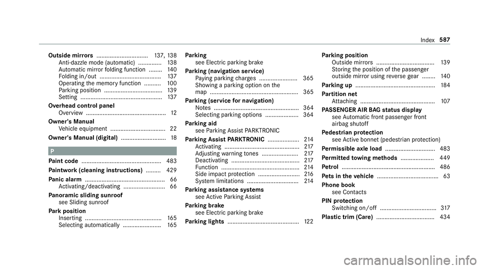 MERCEDES-BENZ A-CLASS HATCHBACK 2018 Owners Manual Outside mir
rors ............................... 137, 13 8
Anti-dazzle mode (automatic) .............. 13 8
Au tomatic mir rorfo lding function ........ 14 0
Fo lding in/out .......................... MERCEDES-BENZ A-CLASS HATCHBACK 2018 Owners Manual Outside mir
rors ............................... 137, 13 8
Anti-dazzle mode (automatic) .............. 13 8
Au tomatic mir rorfo lding function ........ 14 0
Fo lding in/out ..........................