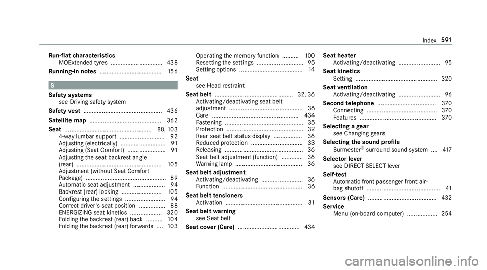 MERCEDES-BENZ A-CLASS HATCHBACK 2018 Owners Manual Ru
n-flat characteristics
MOExtended tyres ............................... 438
Ru nning-in no tes .....................................1 56S
Saf ety sy stems
see Driving saf ety sy stem
Saf etyve st . MERCEDES-BENZ A-CLASS HATCHBACK 2018 Owners Manual Ru
n-flat characteristics
MOExtended tyres ............................... 438
Ru nning-in no tes .....................................1 56S
Saf ety sy stems
see Driving saf ety sy stem
Saf etyve st .