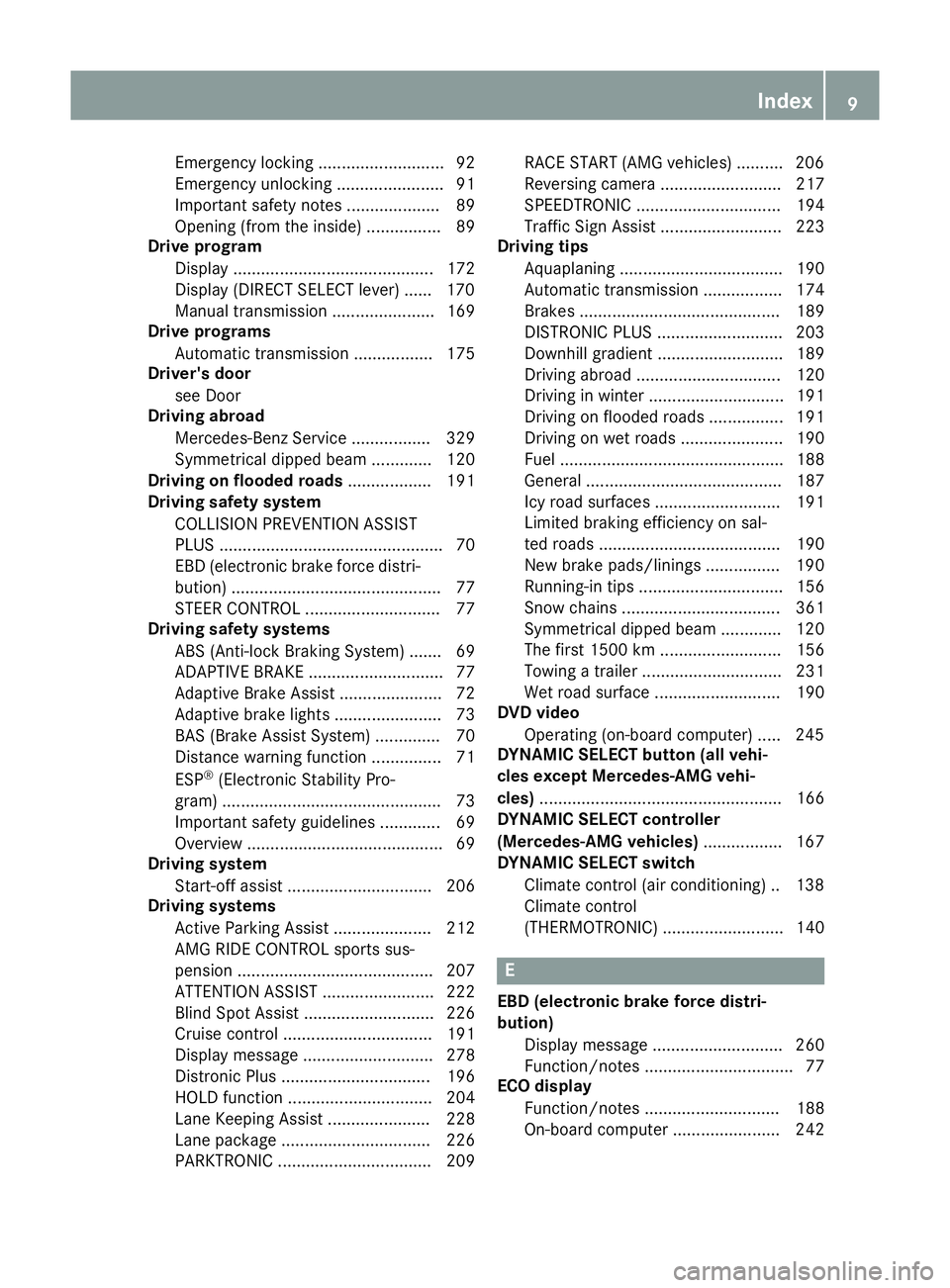 MERCEDES-BENZ A-CLASS HATCHBACK 2015 User Guide Emergency locking ........................... 92
Emergency unlocking ....................... 91
Important safety note s.................... 89
Opening (from the inside) ................ 89
Drive progr MERCEDES-BENZ A-CLASS HATCHBACK 2015 User Guide Emergency locking ........................... 92
Emergency unlocking ....................... 91
Important safety note s.................... 89
Opening (from the inside) ................ 89
Drive progr