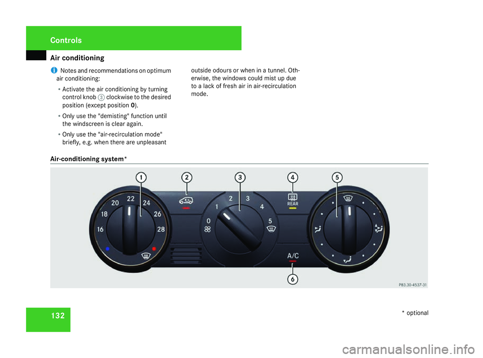 MERCEDES-BENZ A-CLASS HATCHBACK 2008 Owners Manual Air conditioning
132
i
Notes and recommendations on optimum
air conditioning:
R Activate the air conditioning by turning
control knob 3clockwise to the desired
position (except position 0).
R Only use MERCEDES-BENZ A-CLASS HATCHBACK 2008 Owners Manual Air conditioning
132
i
Notes and recommendations on optimum
air conditioning:
R Activate the air conditioning by turning
control knob 3clockwise to the desired
position (except position 0).
R Only use