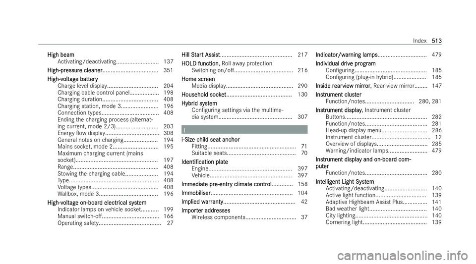 MERCEDES-BENZ AMG GT COUPE 2022  Owners Manual High beam
High beam
Activating/deactivating.......................... 137
High-pr
High-pr essur
essure cleaner
e cleaner.................................. 351
High-v
High-v olt
oltag
age batt
e batt e
