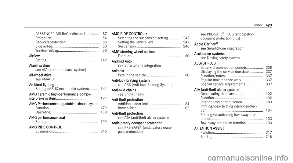 MERCEDES-BENZ AMG GT COUPE 2021  Owners Manual PA
SSENGER AIR BAG indicator la mps...... 57
Pr otection................................................ 54
Re duced pr otection.................................. 55
Side airbag.......................
