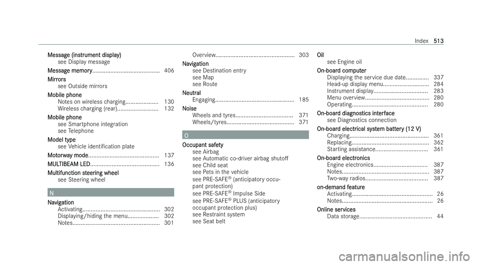 MERCEDES-BENZ AMG GT COUPE 2021  Owners Manual Messag
Messag
e (ins
e (instrtrument displa
ument displa y)
y)
see Display messa ge
Messag
Messag e memory
e memory ........................................ .406
Mirr
Mirr ors
ors
see Outside mir rors