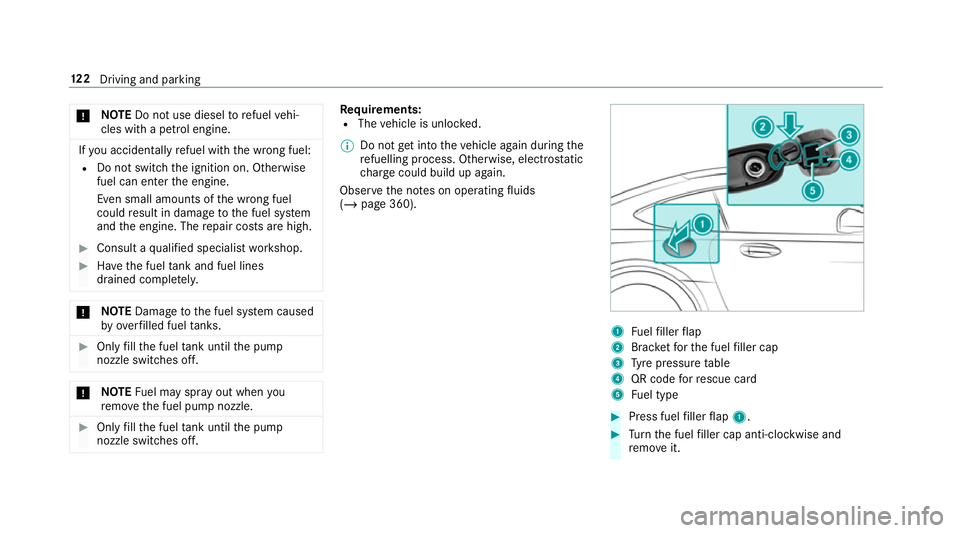 MERCEDES-BENZ AMG GT COUPE 2018 Owners Manual *
NO
TEDo not use diesel torefuel vehi‐
cles with a petrol engine. If
yo u acciden tally refuel with the wrong fuel:
R Do not switch the ignition on. Otherwise
fuel can enter the engine.
Even small MERCEDES-BENZ AMG GT COUPE 2018 Owners Manual *
NO
TEDo not use diesel torefuel vehi‐
cles with a petrol engine. If
yo u acciden tally refuel with the wrong fuel:
R Do not switch the ignition on. Otherwise
fuel can enter the engine.
Even small