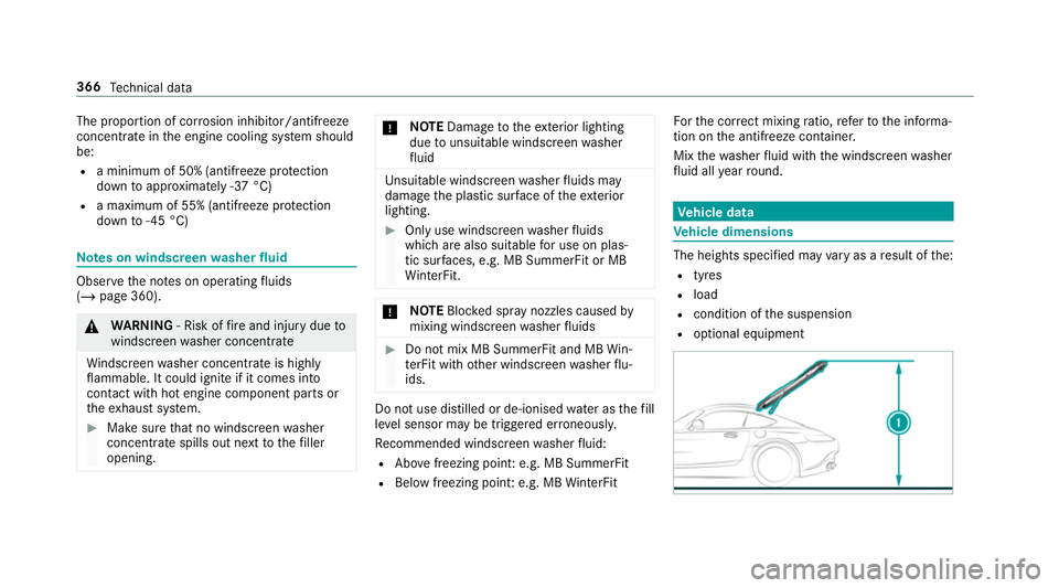 MERCEDES-BENZ AMG GT COUPE 2018  Owners Manual The proportion of cor
rosion inhibitor/antifreeze
concentrate in the engine cooling sy stem should
be:
R a minimum of 50% (antifreeze pr otection
down toappr oximately -37 °C)
R a maximum of 55% (ant