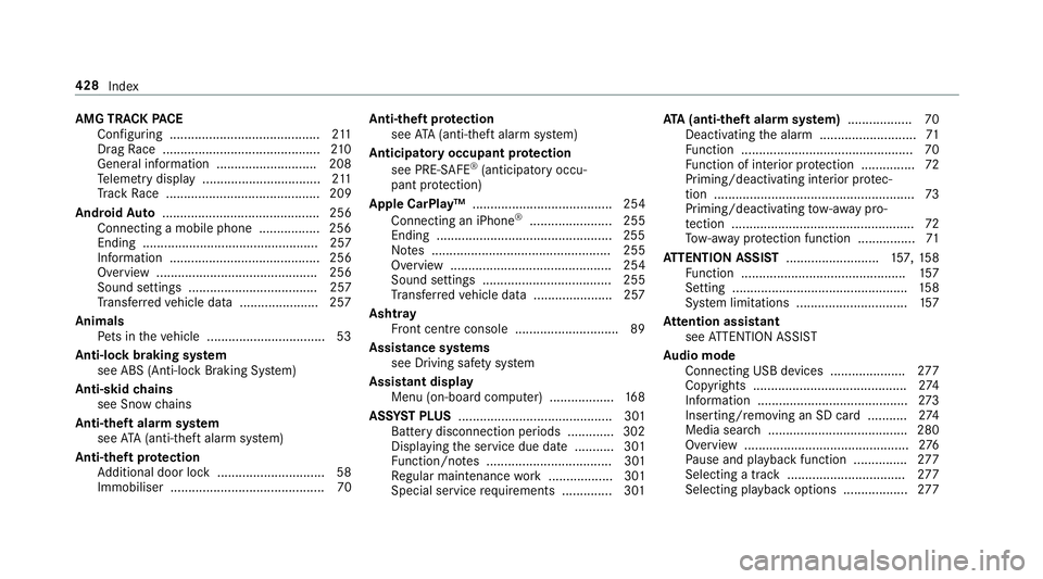 MERCEDES-BENZ AMG GT COUPE 2018 Owners Manual AMG TR
ACKPA CE
Configuring .......................................... 211
Drag Race ............................................ 210
Gene ral information ............................ 208
Te lemetry d MERCEDES-BENZ AMG GT COUPE 2018 Owners Manual AMG TR
ACKPA CE
Configuring .......................................... 211
Drag Race ............................................ 210
Gene ral information ............................ 208
Te lemetry d