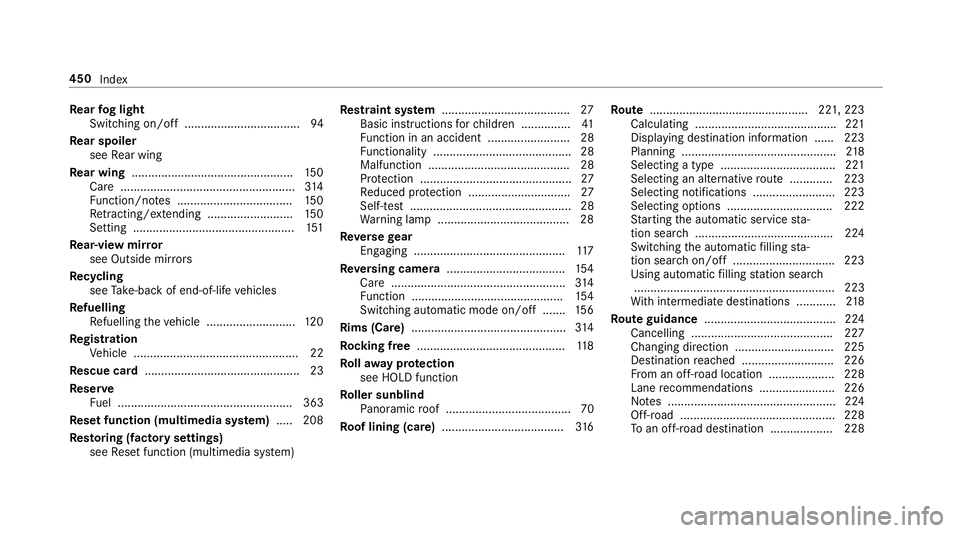MERCEDES-BENZ AMG GT COUPE 2018 Owners Manual Re
ar fog light
Switching on/off ...................................94
Re ar spoiler
see Rear wing
Re ar wing ................................................. 15 0
Care .............................. MERCEDES-BENZ AMG GT COUPE 2018 Owners Manual Re
ar fog light
Switching on/off ...................................94
Re ar spoiler
see Rear wing
Re ar wing ................................................. 15 0
Care ..............................