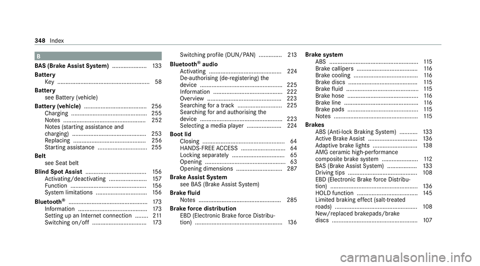 MERCEDES-BENZ AMG GT ROADSTER 2020 Owners Manual B
BA S (Brake Assist Sy stem) .................... .133
Battery Key ........................................................ 58
Battery see Bat tery (vehicle)
Bat tery (vehicle) ...................... MERCEDES-BENZ AMG GT ROADSTER 2020 Owners Manual B
BA S (Brake Assist Sy stem) .................... .133
Battery Key ........................................................ 58
Battery see Bat tery (vehicle)
Bat tery (vehicle) ......................