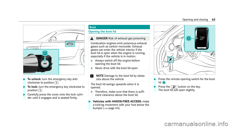 MERCEDES-BENZ AMG GT ROADSTER 2020 Repair Manual #
Tounlo ck:turn the emer gency key anti-
clo ckwise toposition 1. #
Tolock: turnthe emer gency key clo ckwise to
position 1. #
Carefully press the co ver onto the lock cylin‐
der until it engages a MERCEDES-BENZ AMG GT ROADSTER 2020 Repair Manual #
Tounlo ck:turn the emer gency key anti-
clo ckwise toposition 1. #
Tolock: turnthe emer gency key clo ckwise to
position 1. #
Carefully press the co ver onto the lock cylin‐
der until it engages a
