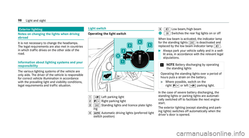 MERCEDES-BENZ AMG GT ROADSTER 2018 Owners Manual Exterior lighting
Note
s onchanging the lights when driving
abroad It is not necessary
tochange the headlamps.
The legal requirements are also met in countries
in which traf fic drives on theot her si MERCEDES-BENZ AMG GT ROADSTER 2018 Owners Manual Exterior lighting
Note
s onchanging the lights when driving
abroad It is not necessary
tochange the headlamps.
The legal requirements are also met in countries
in which traf fic drives on theot her si