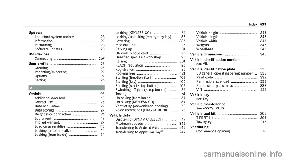 MERCEDES-BENZ AMG GT R-ROADSTER 2020 Owners Manual Up
dates
Impor tant sy stem updates ...................1 98
Information .......................................... 197
Pe rforming ...........................................1 98
Software updates .... MERCEDES-BENZ AMG GT R-ROADSTER 2020 Owners Manual Up
dates
Impor tant sy stem updates ...................1 98
Information .......................................... 197
Pe rforming ...........................................1 98
Software updates ....