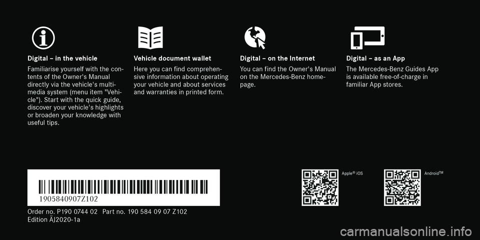 MERCEDES-BENZ AMG GT R-ROADSTER 2020  Owners Manual 