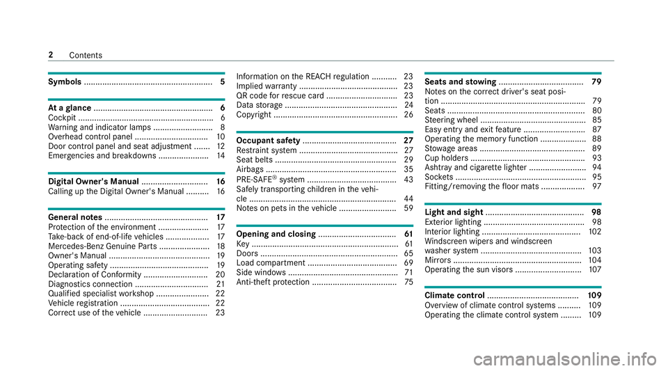 MERCEDES-BENZ AMG GT R-ROADSTER 2018  Owners Manual Symbols
........................................................ 5At
agl ance .................................................... 6
Cockpit ...........................................................