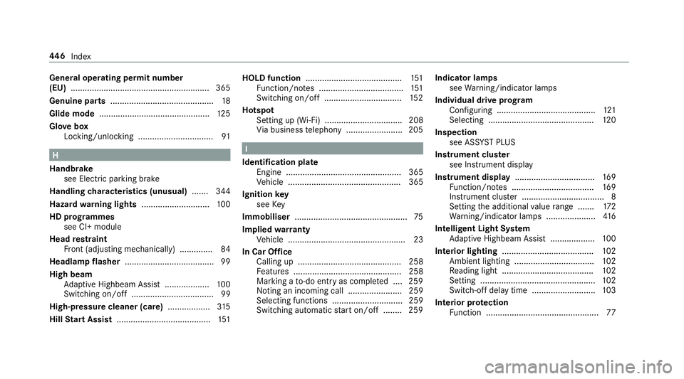 MERCEDES-BENZ AMG GT R-ROADSTER 2018  Owners Manual Genera
l operating permit number
(EU) .......................................................... .365
Genuine parts ............................................ 18
Glide mode ......................... MERCEDES-BENZ AMG GT R-ROADSTER 2018  Owners Manual Genera
l operating permit number
(EU) .......................................................... .365
Genuine parts ............................................ 18
Glide mode .........................