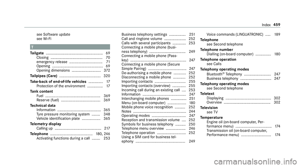MERCEDES-BENZ AMG GT R-ROADSTER 2018  Owners Manual see Software update
see
Wi-Fi T
Ta ilgate ...................................................... .69
Closing .................................................. 70
eme rgency release .................. MERCEDES-BENZ AMG GT R-ROADSTER 2018  Owners Manual see Software update
see
Wi-Fi T
Ta ilgate ...................................................... .69
Closing .................................................. 70
eme rgency release ..................