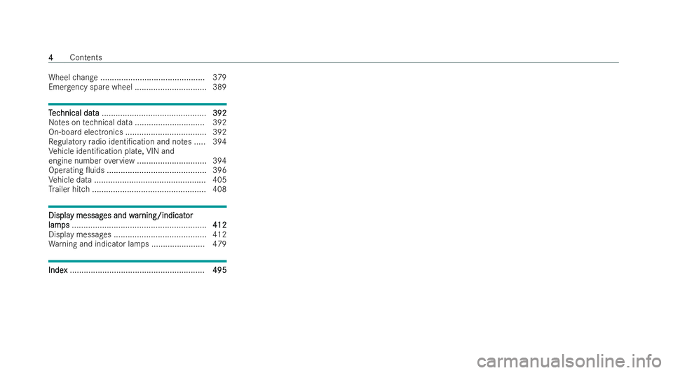MERCEDES-BENZ B-CLASS HATCHBACK 2021  Owners Manual Wheel
change ............................................. 379
Emer gency spa rewheel .............................. .389 T
T
ec
ec hnical dat
hnical dat a
a...........................................