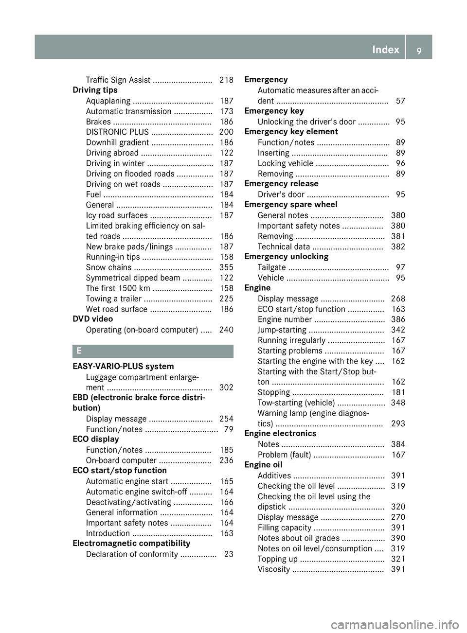 MERCEDES-BENZ B-CLASS HATCHBACK 2014 Owners Manual Traffic Sign Assist .......................... 218
Driving tips
Aquaplaning ................................... 187
Automatic transmission ................. 173
Brakes ................................ MERCEDES-BENZ B-CLASS HATCHBACK 2014 Owners Manual Traffic Sign Assist .......................... 218
Driving tips
Aquaplaning ................................... 187
Automatic transmission ................. 173
Brakes ................................