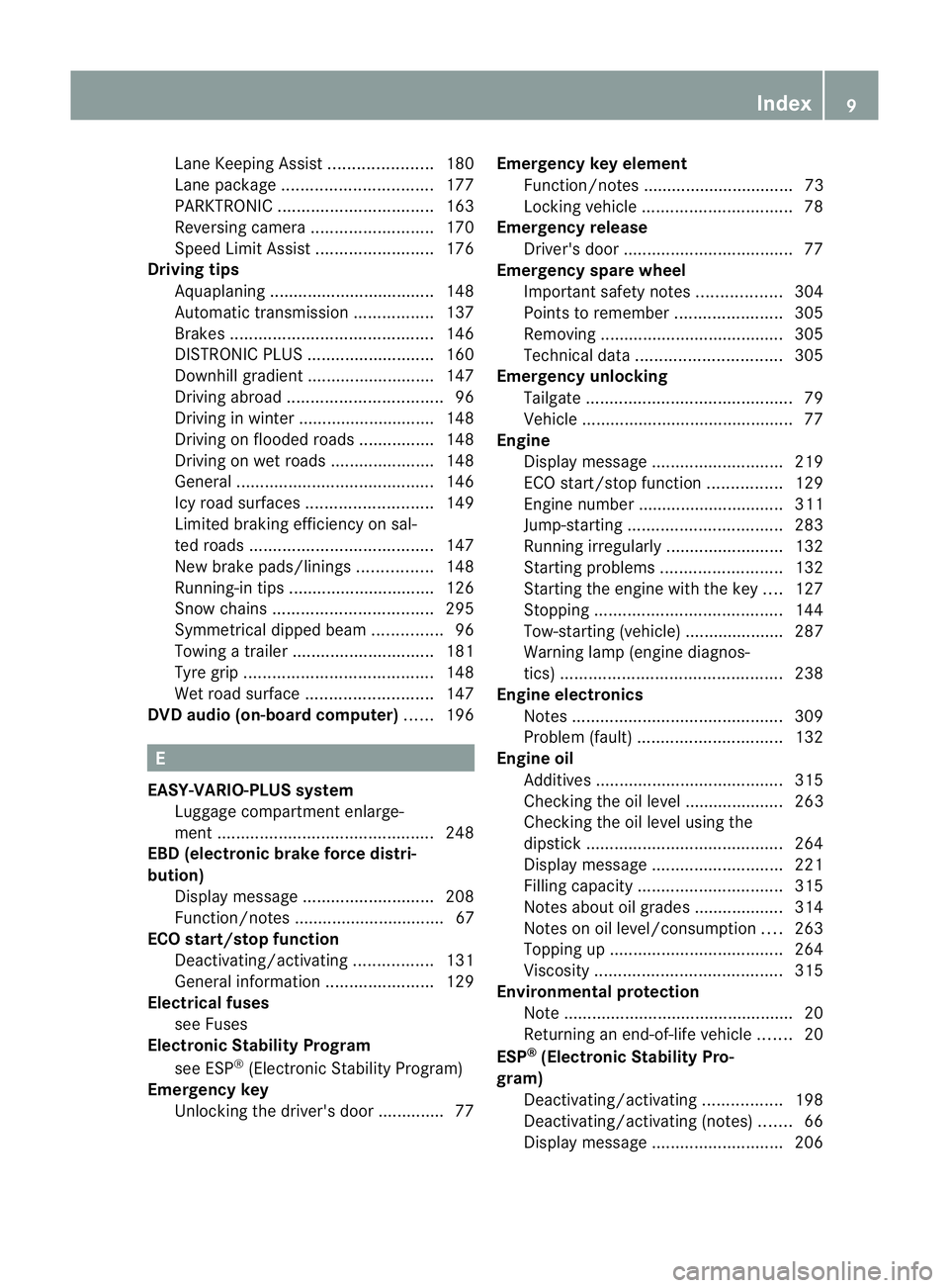 MERCEDES-BENZ B-CLASS HATCHBACK 2011 User Guide Lane Keeping Assist
......................180
Lane package ................................ 177
PARKTRONI C................................. 163
Reversing camera ..........................170
Speed Li MERCEDES-BENZ B-CLASS HATCHBACK 2011 User Guide Lane Keeping Assist
......................180
Lane package ................................ 177
PARKTRONI C................................. 163
Reversing camera ..........................170
Speed Li