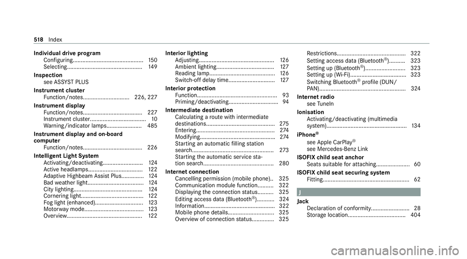 MERCEDES-BENZ C-CLASS CABRIOLET 2021  Owners Manual Individual drive prog
ram
Con figuring............................................ 15 0
Selecting............................................... 14 9
Inspection see AS SYST PLUS
Instrument clus ter
Fu
