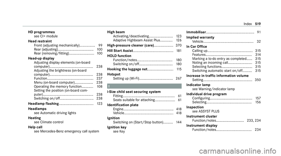 MERCEDES-BENZ C-CLASS COUPE 2021 Owners Manual HD prog
rammes
see CI+ module
Head restra int
Fr ont (adjusting mechanically)................ 99
Re ar (adjusting).................................... .100
Re ar (removing/fitting).................... MERCEDES-BENZ C-CLASS COUPE 2021 Owners Manual HD prog
rammes
see CI+ module
Head restra int
Fr ont (adjusting mechanically)................ 99
Re ar (adjusting).................................... .100
Re ar (removing/fitting)....................