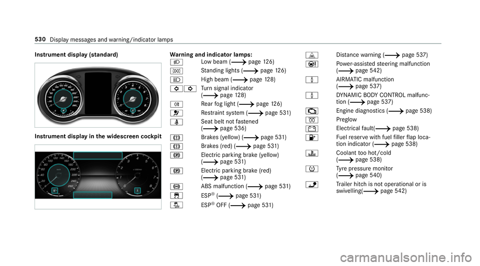 MERCEDES-BENZ C-CLASS COUPE 2018 Owners Manual Instrument display (standard)
Instrument display in
the widescreen cockpit Wa
rning and indicator lamps:
0058 Low beam (0013
page126)
0060 St
anding lights (0013 page126)
0057 High beam (0013
page128) MERCEDES-BENZ C-CLASS COUPE 2018 Owners Manual Instrument display (standard)
Instrument display in
the widescreen cockpit Wa
rning and indicator lamps:
0058 Low beam (0013
page126)
0060 St
anding lights (0013 page126)
0057 High beam (0013
page128)