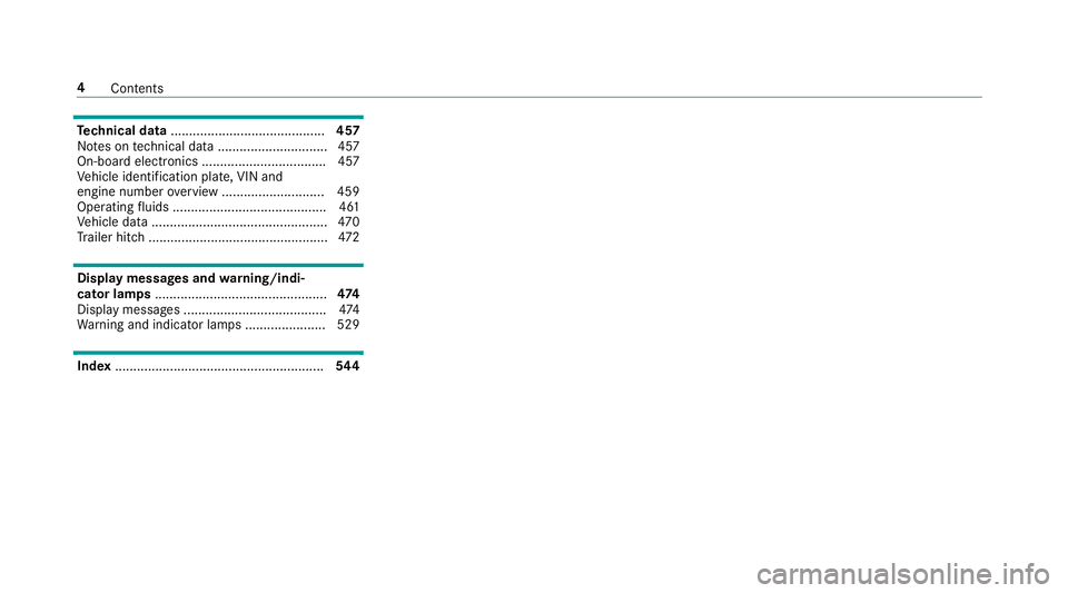 MERCEDES-BENZ C-CLASS COUPE 2018  Owners Manual Te
ch nical data .......................................... 457
No tes on tech nical da ta.............................. 457
On-board electronics .................................. 457
Ve hicle identi