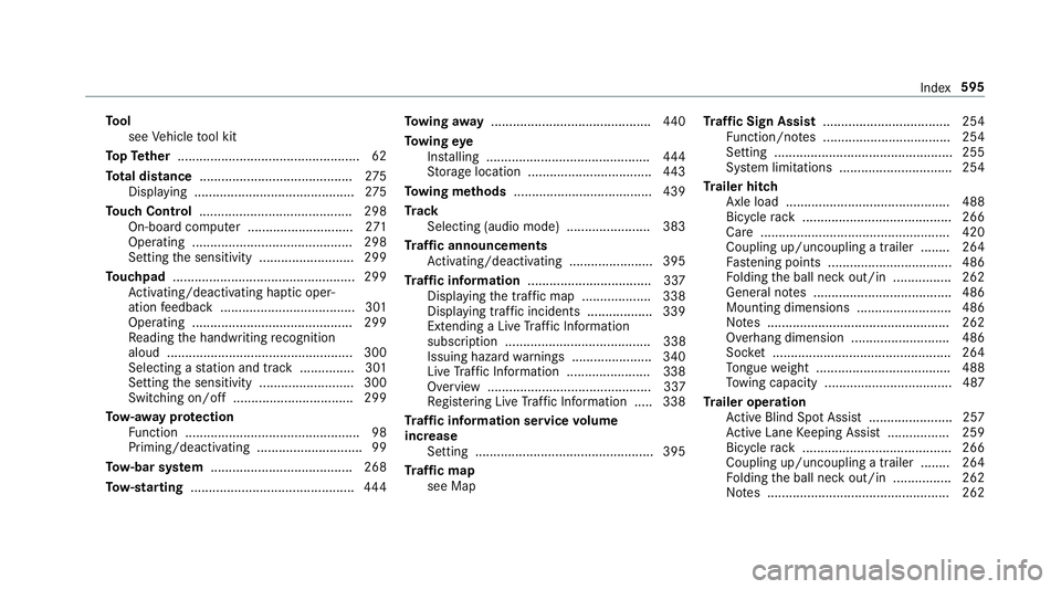 MERCEDES-BENZ C-CLASS SALOON 2018 Owners Manual To
ol
see Vehicle tool kit
To pTe ther .................................................. 62
To tal di stance .......................................... 275
Displ aying ............................... MERCEDES-BENZ C-CLASS SALOON 2018 Owners Manual To
ol
see Vehicle tool kit
To pTe ther .................................................. 62
To tal di stance .......................................... 275
Displ aying ...............................