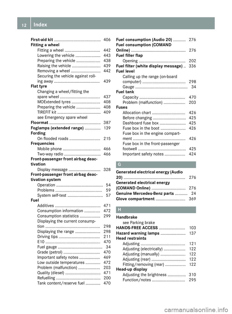 MERCEDES-BENZ C-CLASS SALOON 2014  Owners Manual First-aid kit
........................................ .406
Fitting a wheel
Fitting a wheel ............................... 442
Lowering the vehicle ..................... .443
Preparing the vehicle ..