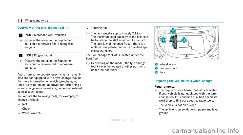 MERCEDES-BENZ C-CLASS SALOON 2012 Owners Manual Overview of
the ty re-change tool kit *
NO
TEMercedes-AMG vehicles #
Obser vethe no tes in the Supplement.
Yo u could otherwise failto recognise
dangers. *
NO
TEPlug-in hybrid #
Obser vethe no tes in MERCEDES-BENZ C-CLASS SALOON 2012 Owners Manual Overview of
the ty re-change tool kit *
NO
TEMercedes-AMG vehicles #
Obser vethe no tes in the Supplement.
Yo u could otherwise failto recognise
dangers. *
NO
TEPlug-in hybrid #
Obser vethe no tes in
