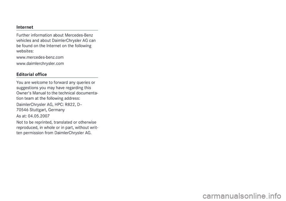 MERCEDES-BENZ C-CLASS SALOON 2007  Owners Manual 